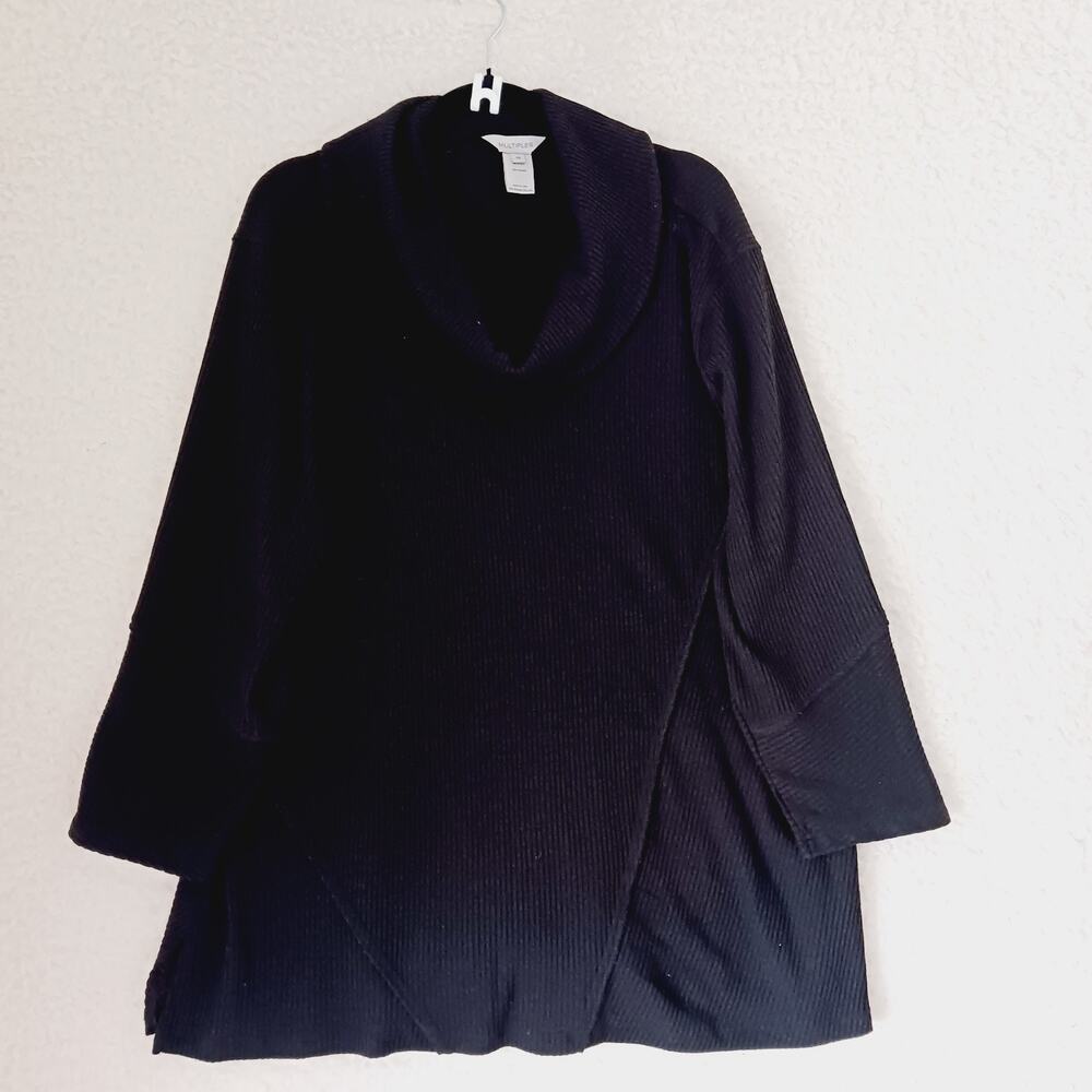 Sweater Pullover Women Multiples Black Long Sleeve Slits Ribbed Goth Cowl Sz 2X